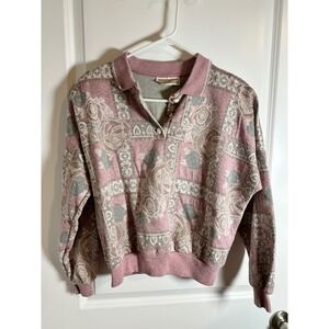 Vintage Season Ticket Pullover Top Pink‎ Patterned Long Sleeve Casual